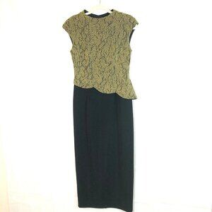 Joseph Ribkoff 8 Evening Dress Keyhole Open Back Gold Shimmer Asymmetrical